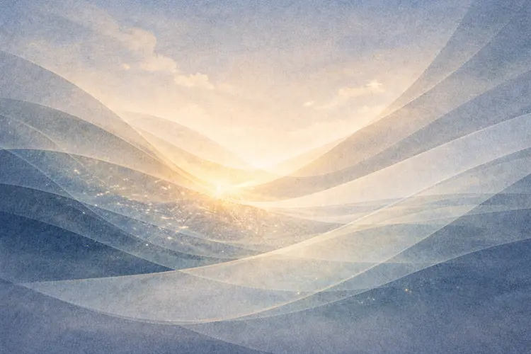 Ilustração abstrata representando o encerramento de um ciclo e o ritmo ordenado do tempo na narrativa da criação bíblica.