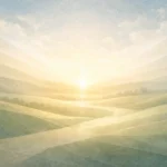 Ilustração abstrata em tons suaves representando harmonia, cuidado e equilíbrio como princípios da criação, com formas leves e organizadas em composição serena.