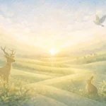 Ilustração abstrata representando provisão e equilíbrio da vida na criação bíblica.