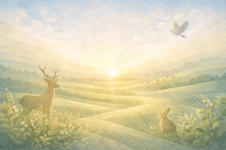 Ilustração abstrata representando provisão e equilíbrio da vida na criação bíblica.