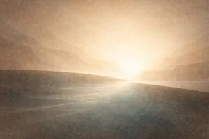 Ilustração editorial abstrata representando separação e limites como princípio de ordem na narrativa bíblica da criação.