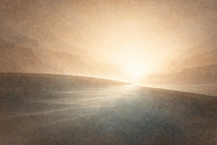 Ilustração editorial abstrata representando separação e limites como princípio de ordem na narrativa bíblica da criação.