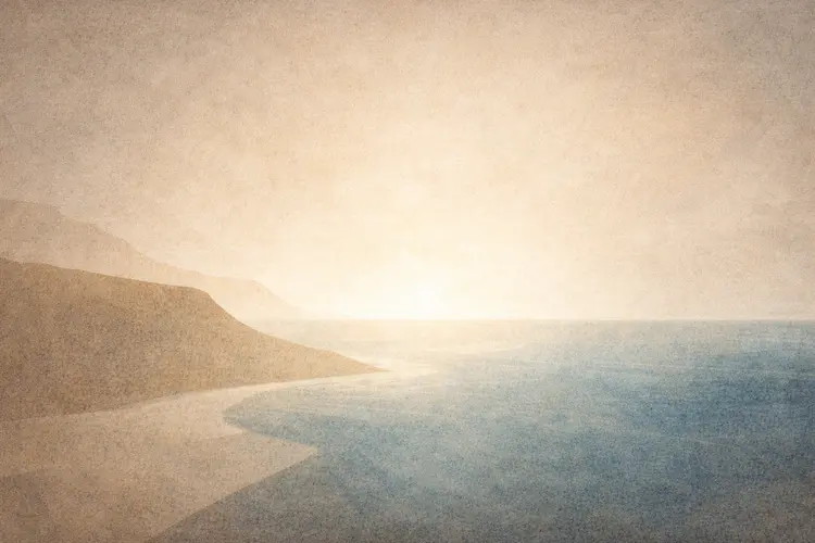 Ilustração editorial abstrata representando a nomeação da terra e dos mares na criação bíblica.