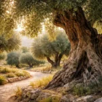 Oliveiras milenares de Israel com troncos retorcidos e raízes expostas em paisagem seca do Oriente Próximo