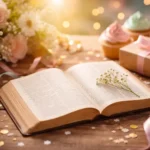 Bíblia aberta sobre uma superfície rústica com luz natural suave, simbolizando reflexão, fé e mensagens bíblicas para celebrar a vida em aniversários.