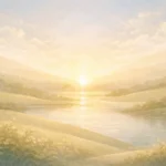 Ilustração abstrata suave representando harmonia e conclusão da criação em Gênesis 1:31, com formas equilibradas e atmosfera serena.